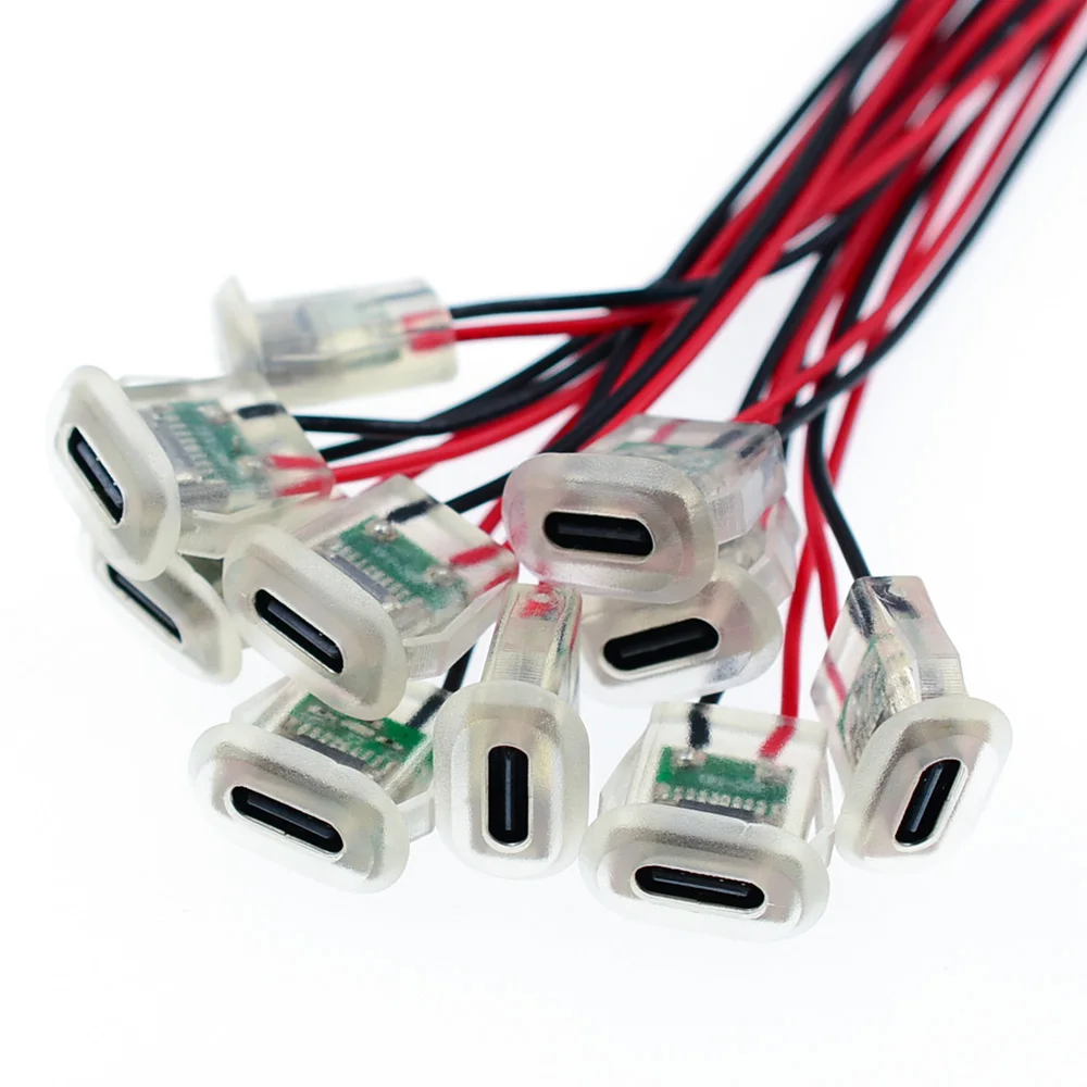 

Prise de charge USB Type C 5A, 2 broches, avec plaque lumineuse LED, Port d'alimentation USB-C étanche, connecteur femelle TYPE-