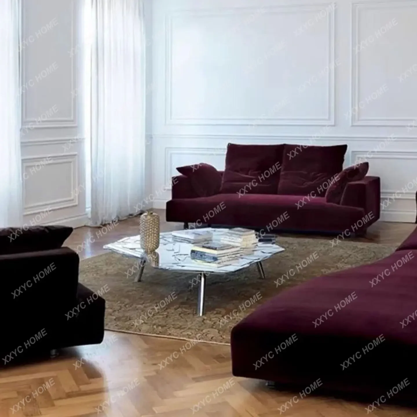 AA Splicing glass coffee table Modern high-end light luxury small apartment living room household stainless steel edge table