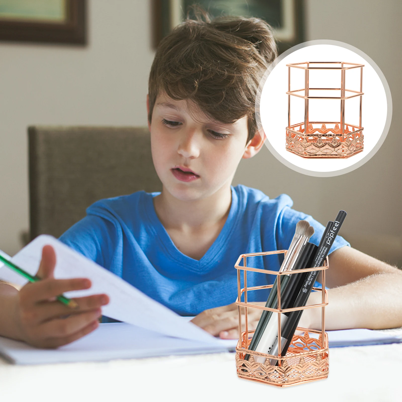 Pen Organiser Holder Work Desk Multifunctional Rose Gold Organizers and Storage Wrought Iron Holders