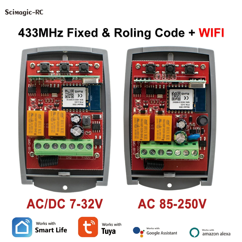 Imagem -03 - Tuya Garagem Inteligente Abridor de Porta Metal Teclado sem Fio Rolling Code Receiver Transmissor Controle Remoto 2ch 433mhz Rf433