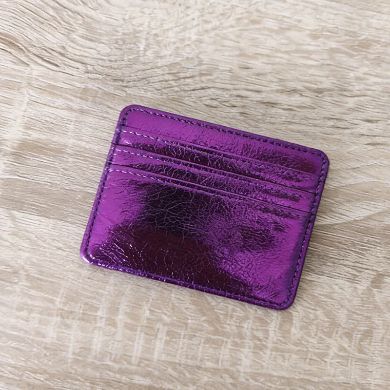 Men's Ultra-thin Leather Card Holder Case Women's Slim Mini Business Wallet with 4 Slots for Credit Cards & ID  Women's Purse