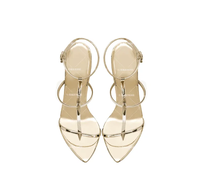 New sexy 12cm pointed gold high-heeled shoes for women with ultra-fine heels and large size Liu Ding high-heeled sandals view 2