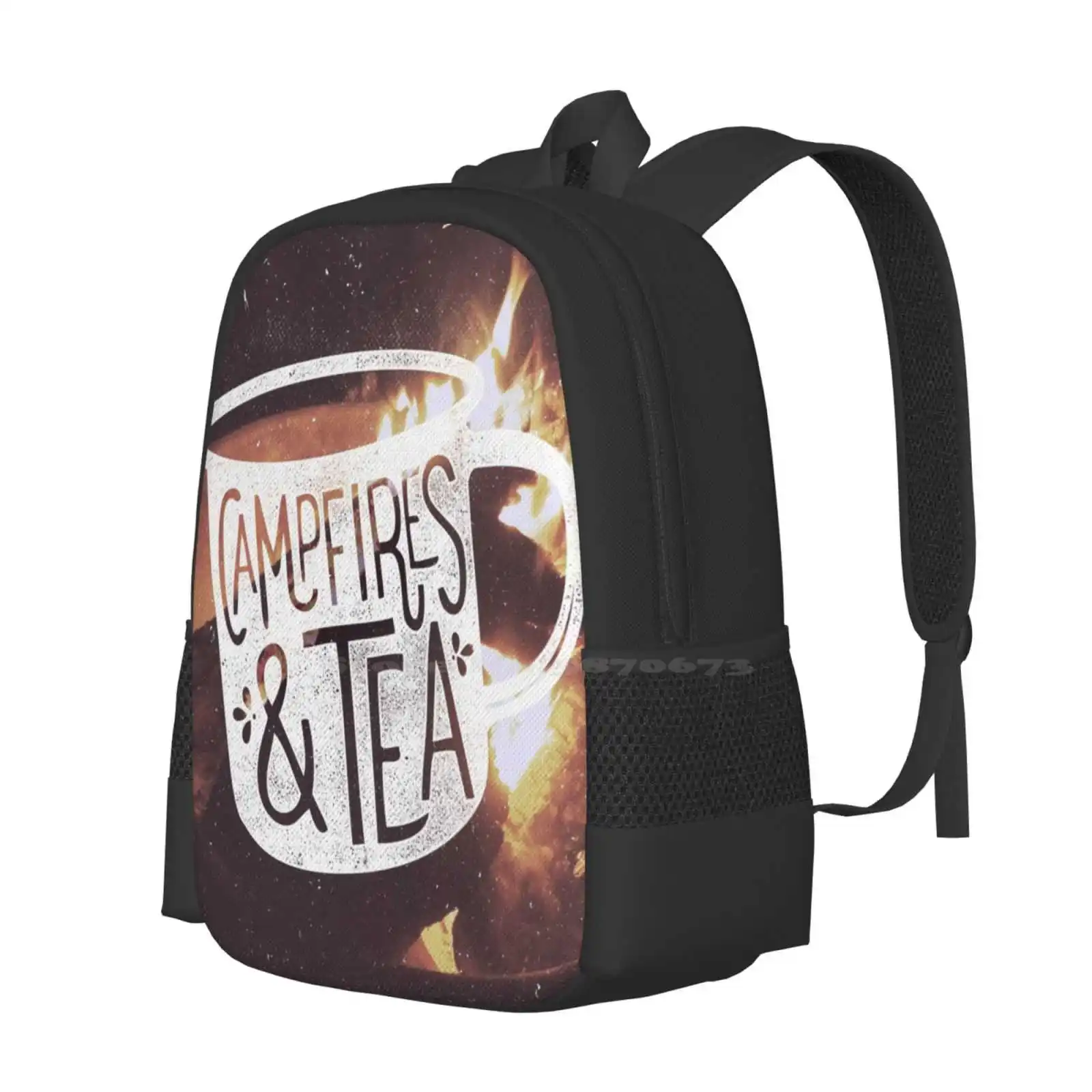 Campfires And Tea Teen College Student Backpack Pattern Design Bags The Cabin Lettering Campfire Tea Outdoors Adventure Night