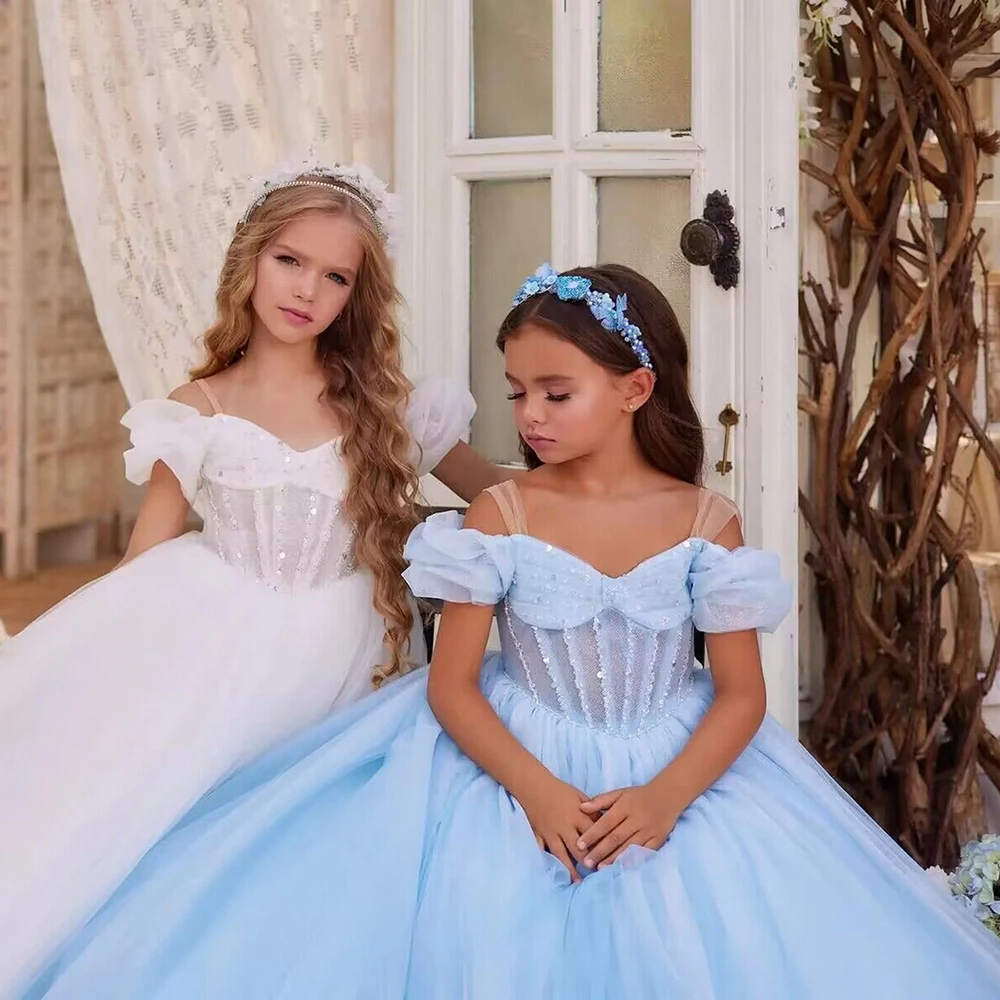 

Платье для девочек с открытыми плечами из фатина, с цветочным узором, расшитое бисером, с корсетом, в стиле принцессы, со шлейфом, для торжественных мероприятий, свадеб, дней рождения, конкурсов красоты
