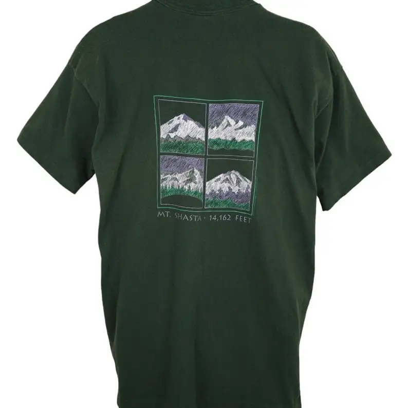 

Vintage Mt Shasta T Shirt Mens Size 2XL Green 90s McCloud Nature Made In USA
