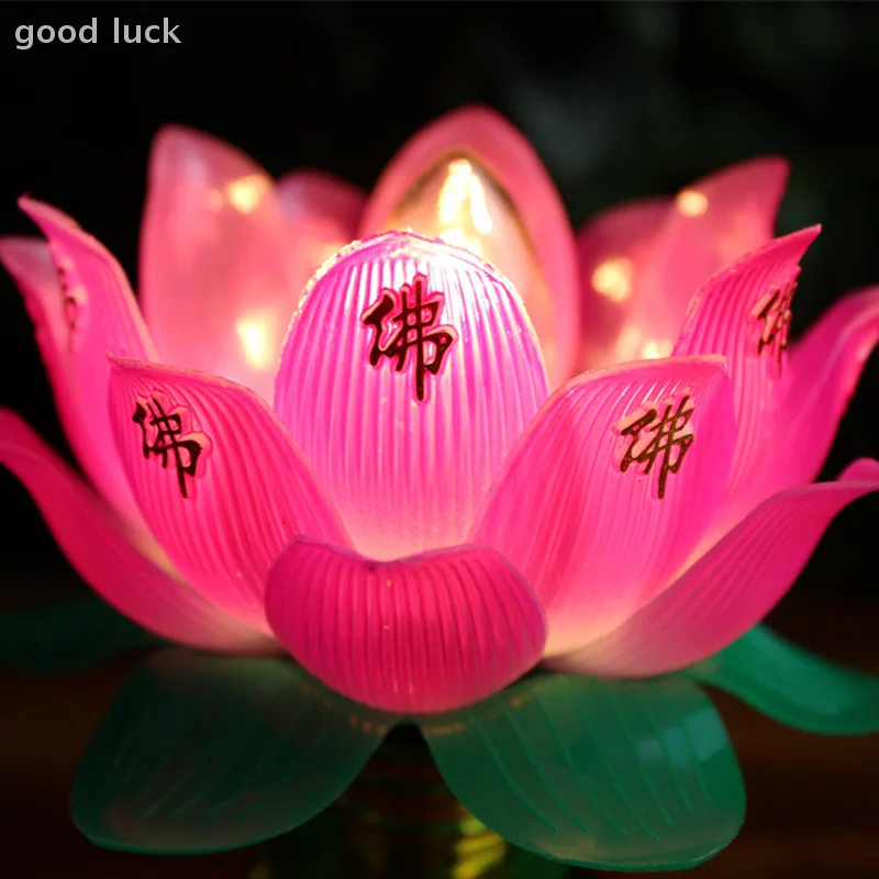 For Home Meditation Worship Buddhism Temple Colorful Lotus Lamp Buddhistic Desktop Decoration Light