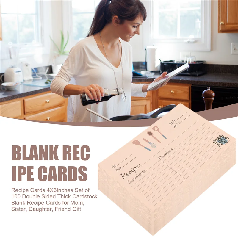 Popular Recipe Cards Set Kit 4X6inches Of 100 Double Sided Thick Cardstock Blank Recipe Cards Set For Mom, Sister, Daughter, Fri