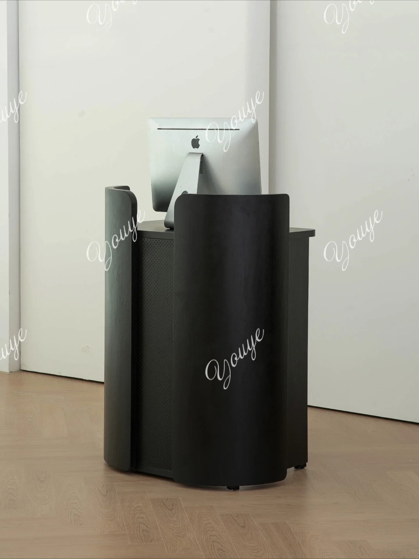 N49 Restaurant Welcome Desk Curved Reception Desk Small Information with Light Black Shop Cashier Front Desk
