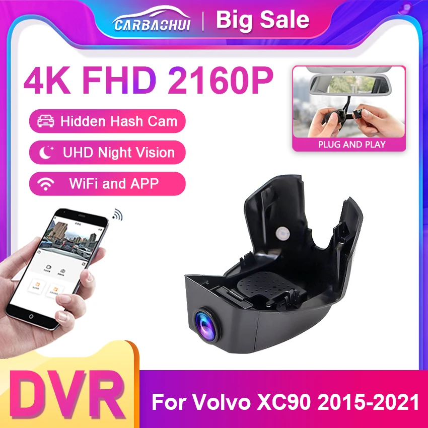 4K 2160P New Plug and Play WIFi Car DVR Video Recorder Dual Lens Dash Cam For Volvo XC90 2015-2021 DashCam Devices Accessories