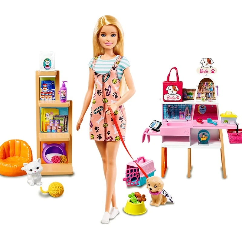 Zestaw dla lalek Barbie - sklep zoologiczny, zabawna profesjonalna zabawa, bogate akcesoria, modne dopasowania, DIY, dla dziewczynek, zabawka do zabawy w dom, prezent.