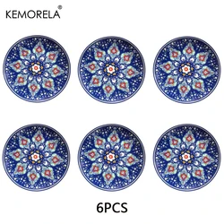 6PCS Colorful Bohemian Style Ceramic Plates 8/10Inch Dishes For Steak Restra Microwave Oven and Dishwasher Safe Dinner Plates