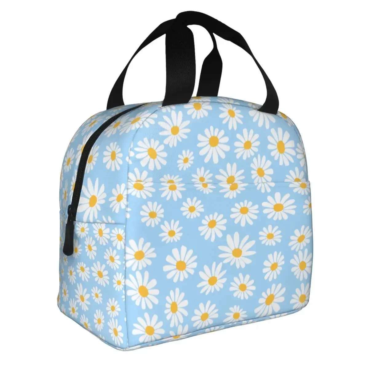 Daisy Flower Lunch Bag Portable Insulated Polyester Cooler Bag Thermal Food Picnic Lunch Box for Women Kids