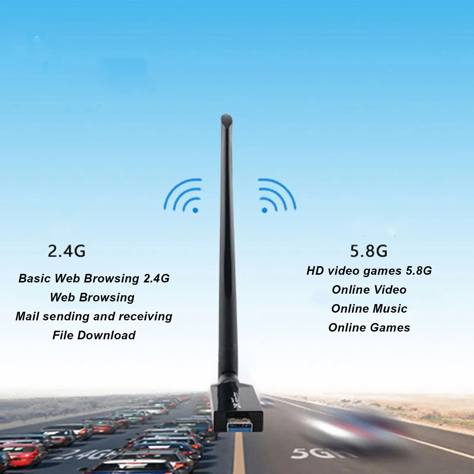 Adaptor WiFi Kartu Jaringan Nirkabel W50L 5DB RTL8812AU 1200M Dual Band USB 3.0 Antarmuka Adaptor WiFi untuk Android untuk Win