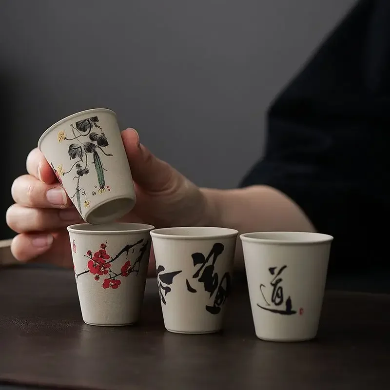 INS new rough pottery teacup Chinese style high value teacup exquisite ancient style tea cups personalised eight gift box set