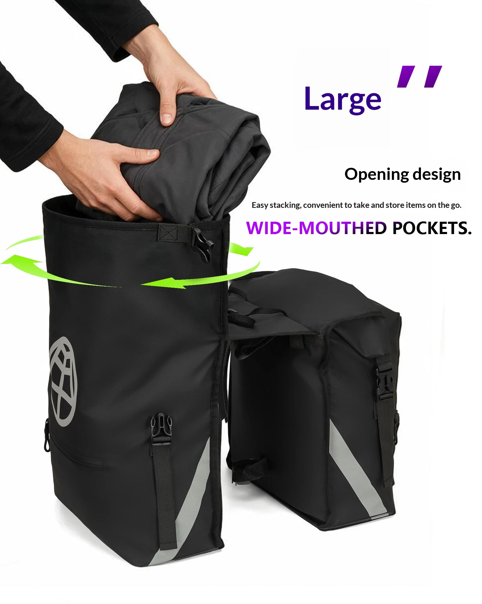 OFFBONDAGE Fahrradtaschen, 43,2 l, großes Fassungsvermögen, wasserdicht, doppelseitig, für MTB, Rennrad, Rücksitz, Kofferraumtasche, Fahrradzubehör – Detail 10
