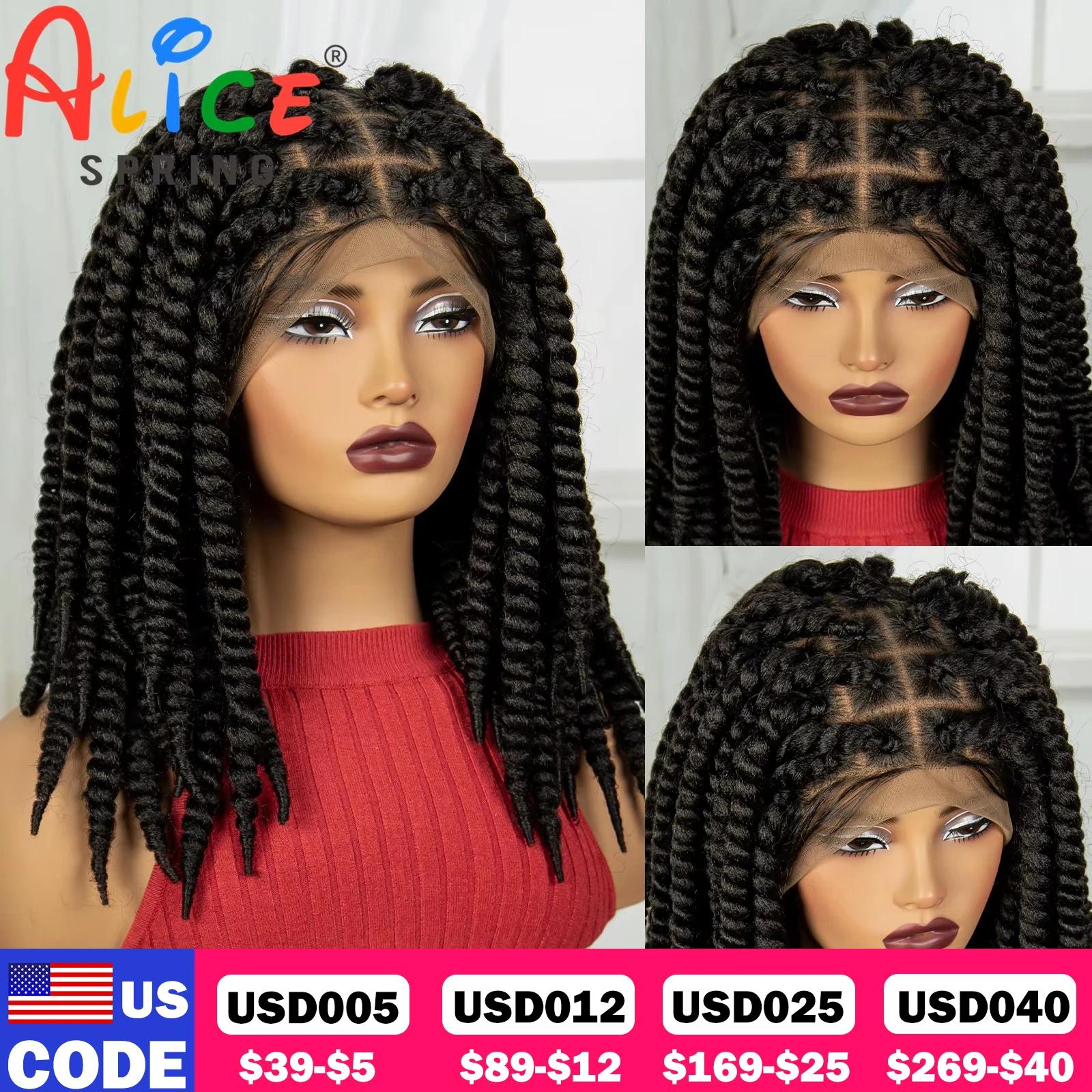 16Inch Synthetic Knotless Box Twist Braided Wig Full Lace Braided Lace Wig for Women Natural Lace Front Braid Wig with Baby Hair