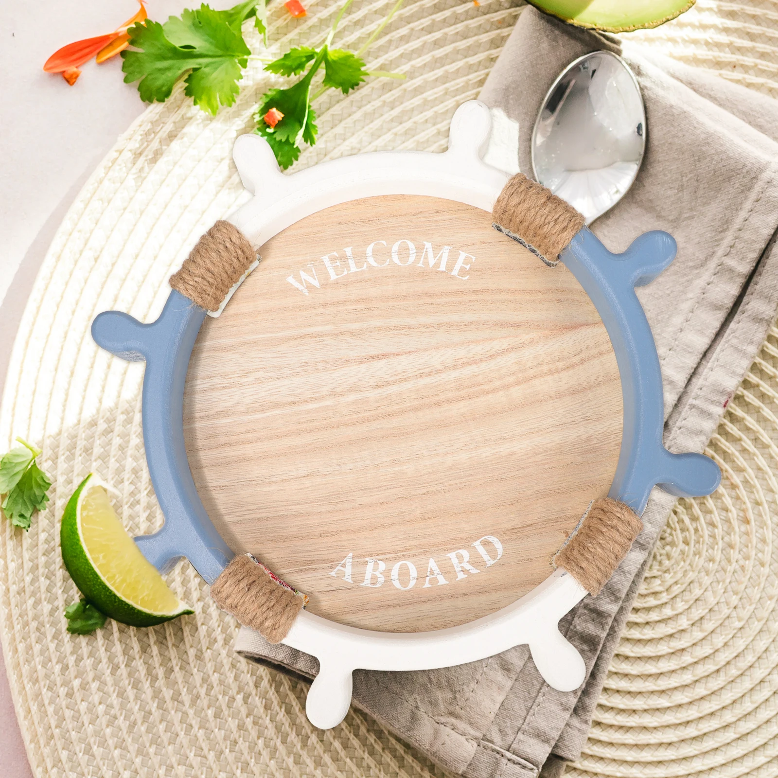 

Rustic Wood Ship Wheel Tray Beach Style Wooden Serving Tray for Food Display Party Restaurant Cafe Party Fruit Holder