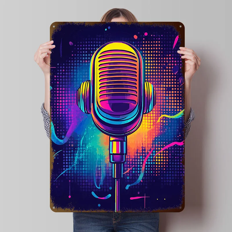 Retro Microphone Music Tinplate Poster Custom Wall Art Vintage Metal Signs Retro Tin Plaque for Luxury Home Decor Items Man Cave