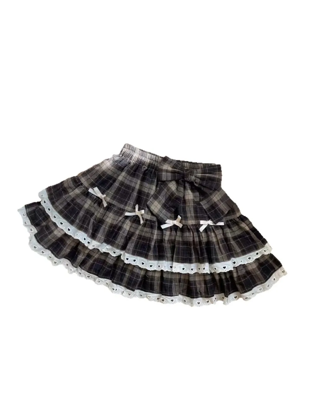 

Милая мини-юбка Y2K в стиле кавайи, женская юбка в клетку с высокой талией, кружевными вставками и бантом, для повседневной носки и свиданий