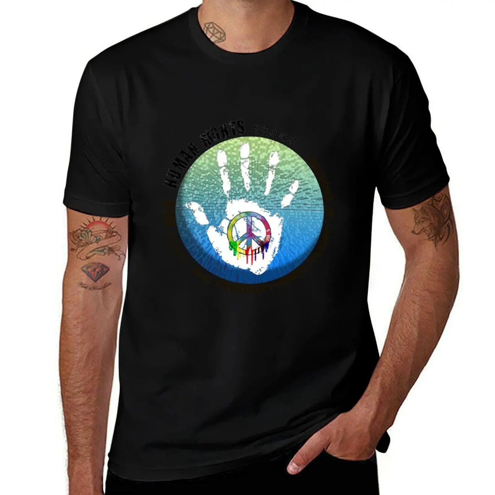 

Peace and Love, Respect for Human's rights! cubic blue, white hand, art by IONA Art Digital T-Shirt