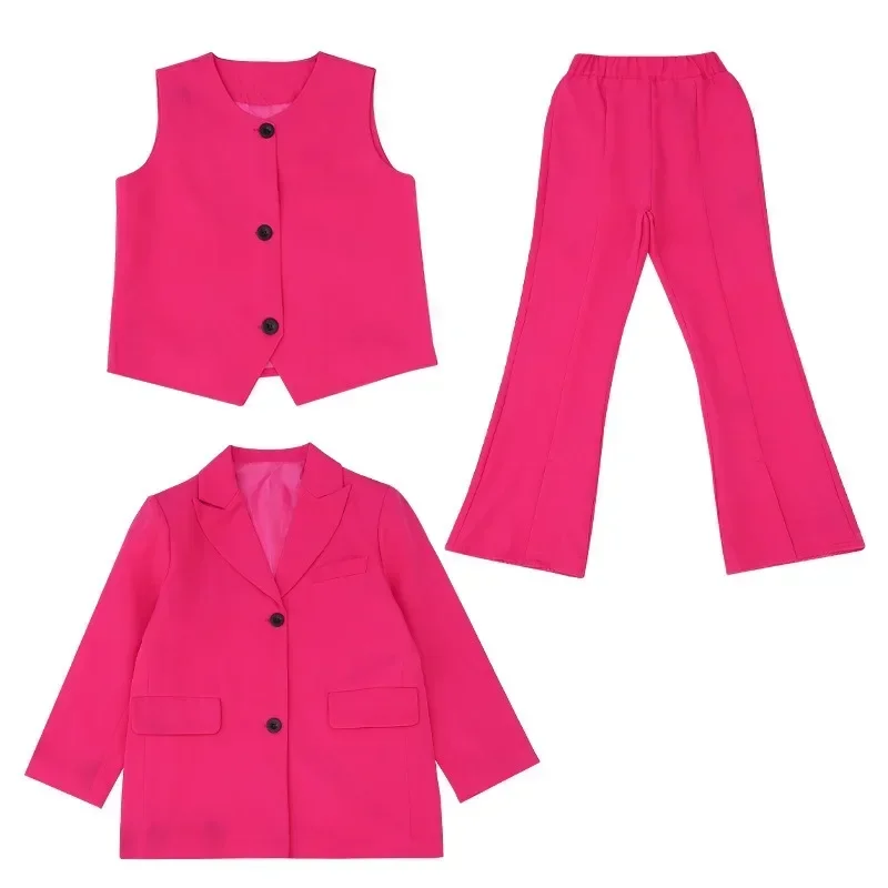 Girls Suits Fashions Vest Blazer Jacket Trousers Three-piece School Teens Children Clothing Set Casual Kids Outfits 13 14 Years