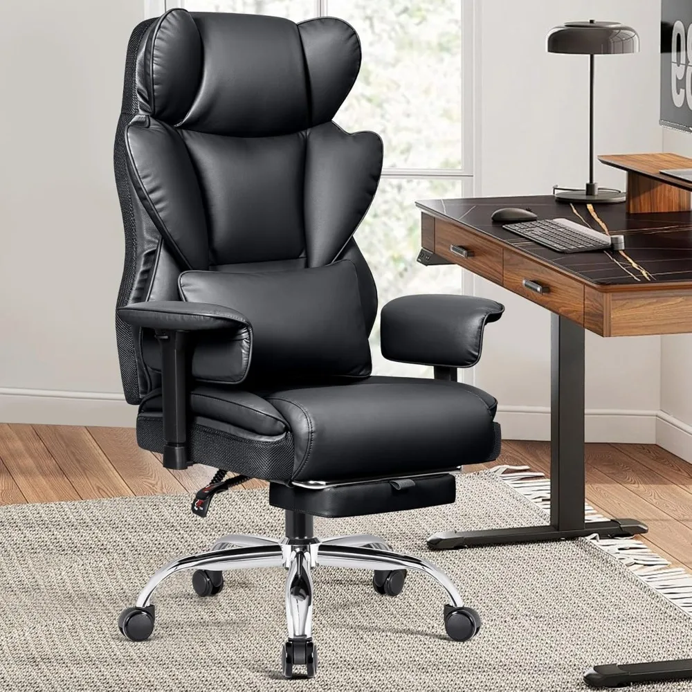 Ergonomic Home Office Chair with Footrest, High Back Desk Chair for Heavy People, 500 LBS Leather Executive Office Chair