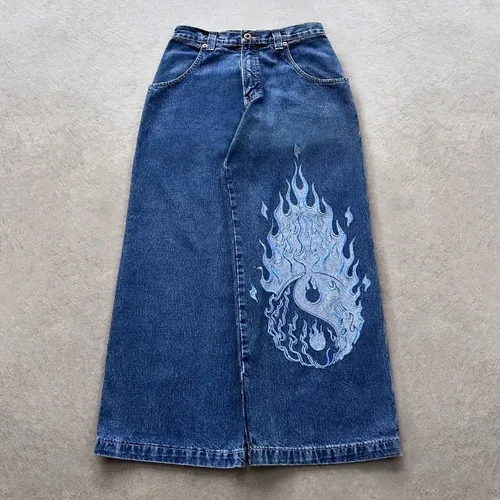 Imagen 2 del producto Y2K hombres Jeans gótico impreso gráfico de alta calidad pantalones vaqueros holgados moda ropa informal estilo Hip Hop hombres mujeres Harajuku Casual pantalones vaqueros de pierna ancha