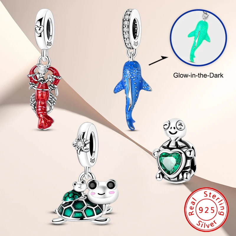 

Exquisite 925 sterling silver shark and turtle bead pendants suitable for DIY snake bone bracelet charms, perfect as feminine je