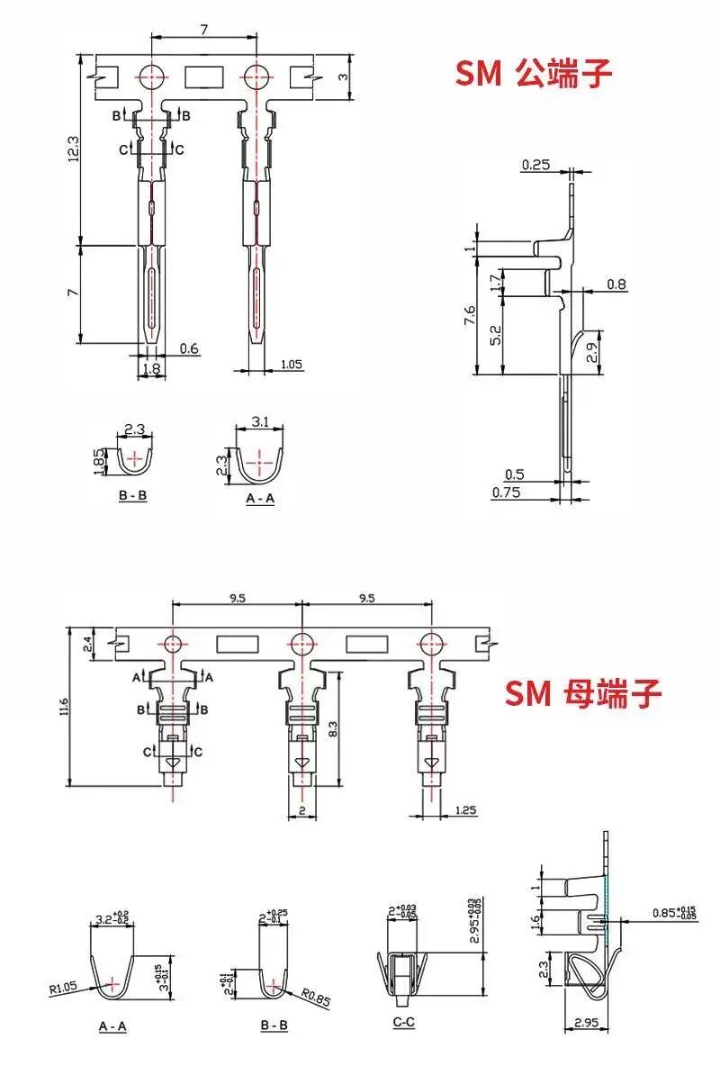 100 Stück SM2.54 Kaltpress-Steckverbinder, männlich und weiblich, Crimp-Federstecker, geeignet für SM-Gehäuse – Detail 1