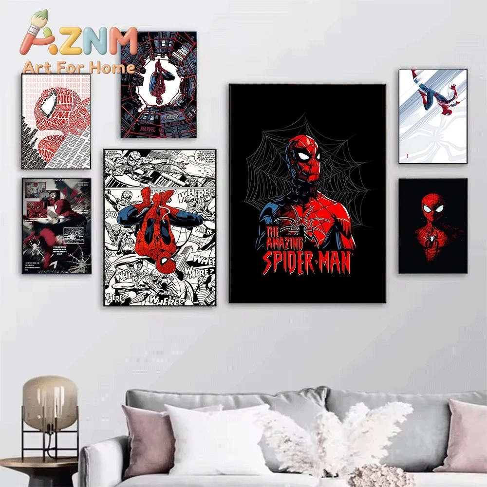 Spider Man Upside Down Red Text Heart Shape Marvel Superhero Canvas Wall Art No Frame Canvas Painting Poster Home Bedroom Livi