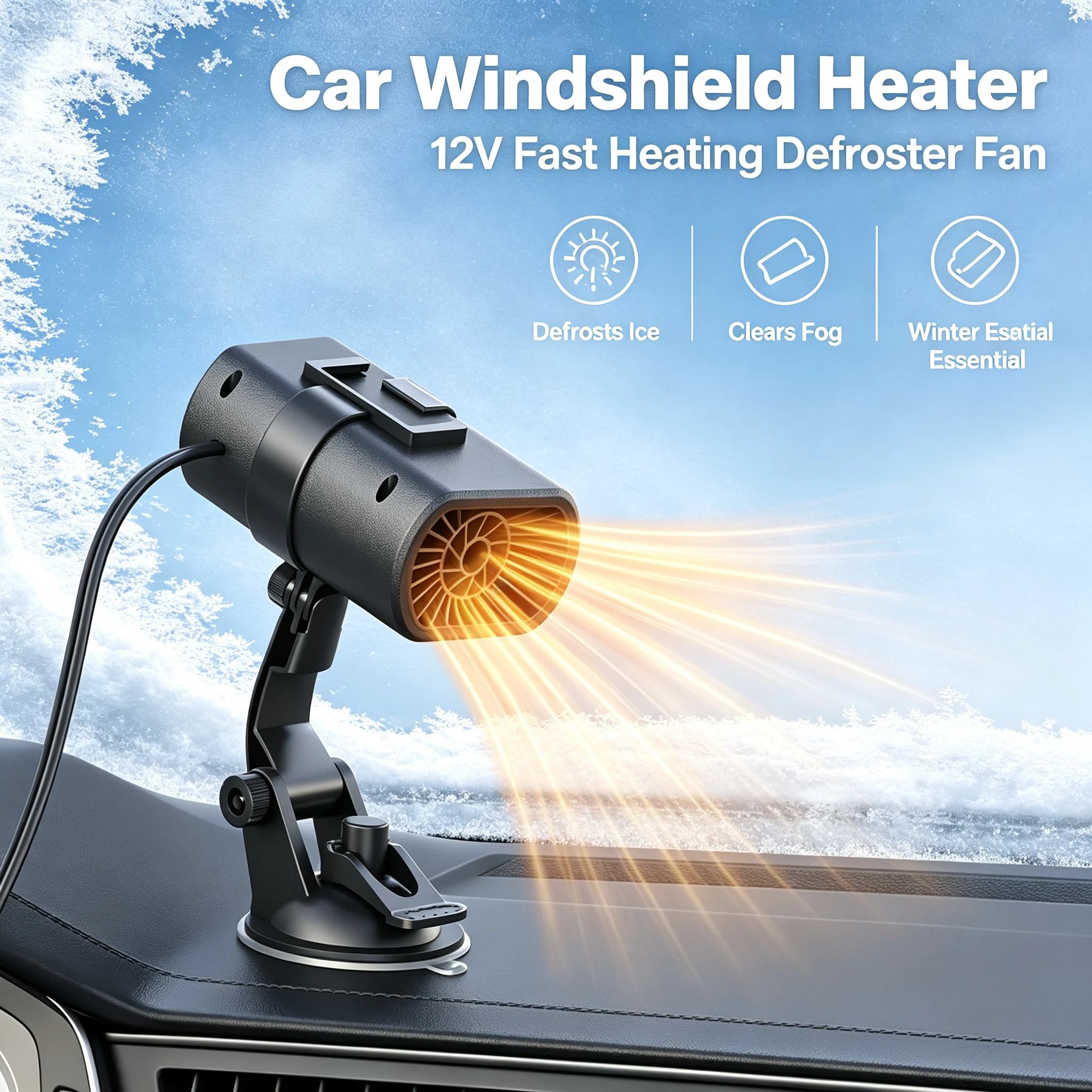 Winter Portable 12V Car Heater Fast Heating Windshield Defroster Anti-Fog Suction Cup Mount Multi-Function Auto Accessories