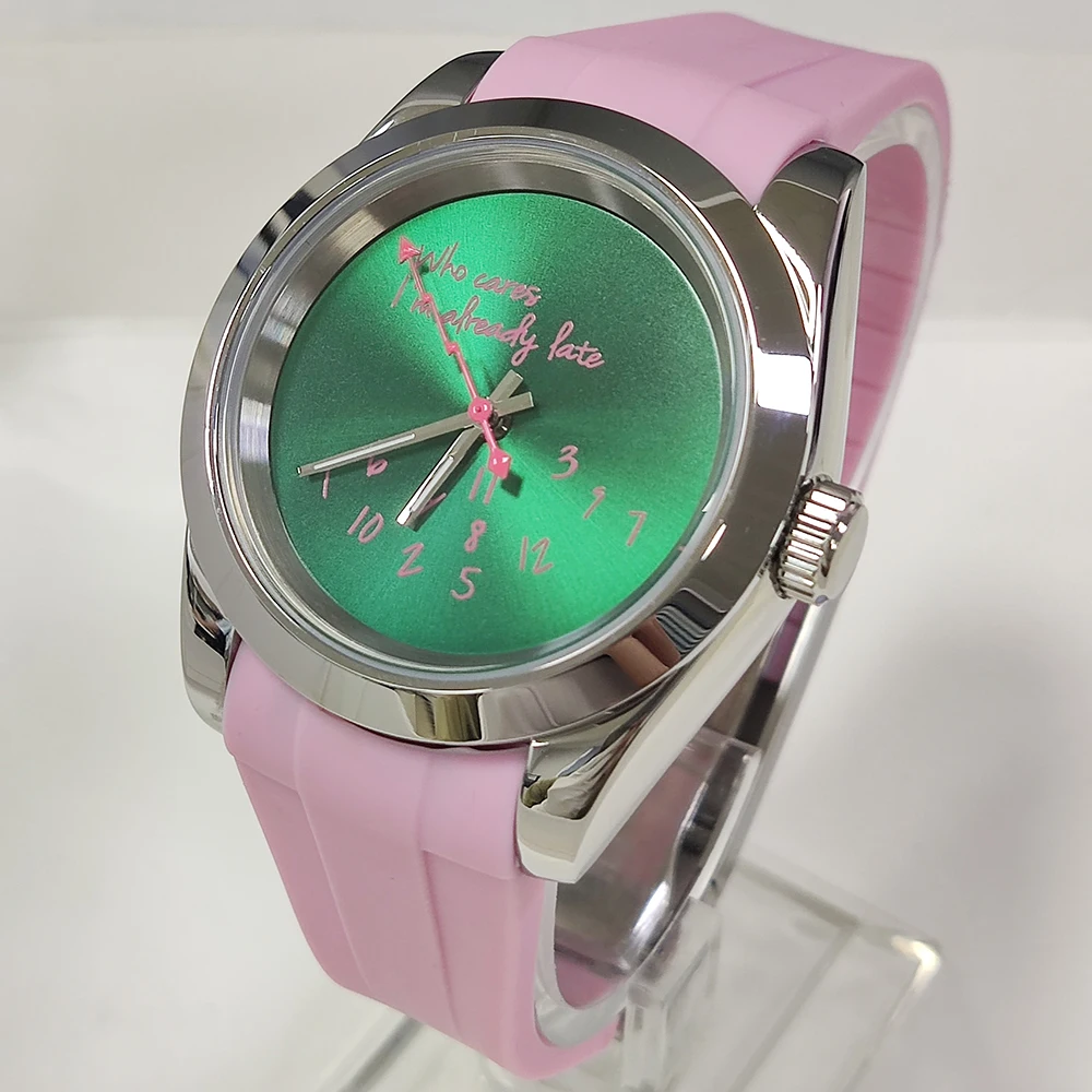 39/36mm Pink Sunray Automatic Mechanical Watch with NH35 Movement Sapphire Glass Waterproof to 10atm 316L Stainless Steel