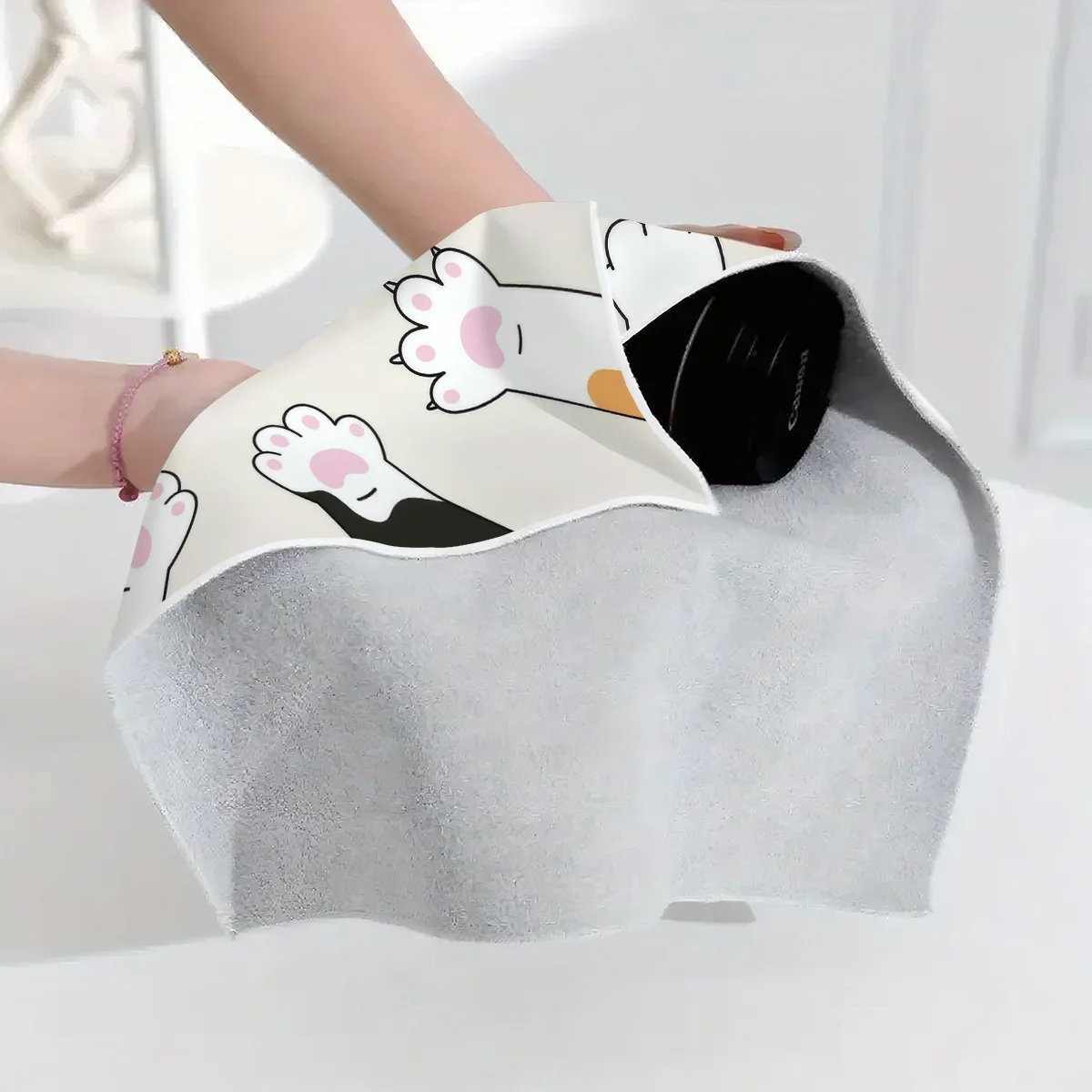 1pc Multi-functional Magic Sticky Cloth Adorable Cartoon Camera Protective Cover Travel Storage Wrap Makeup Bag Pouch