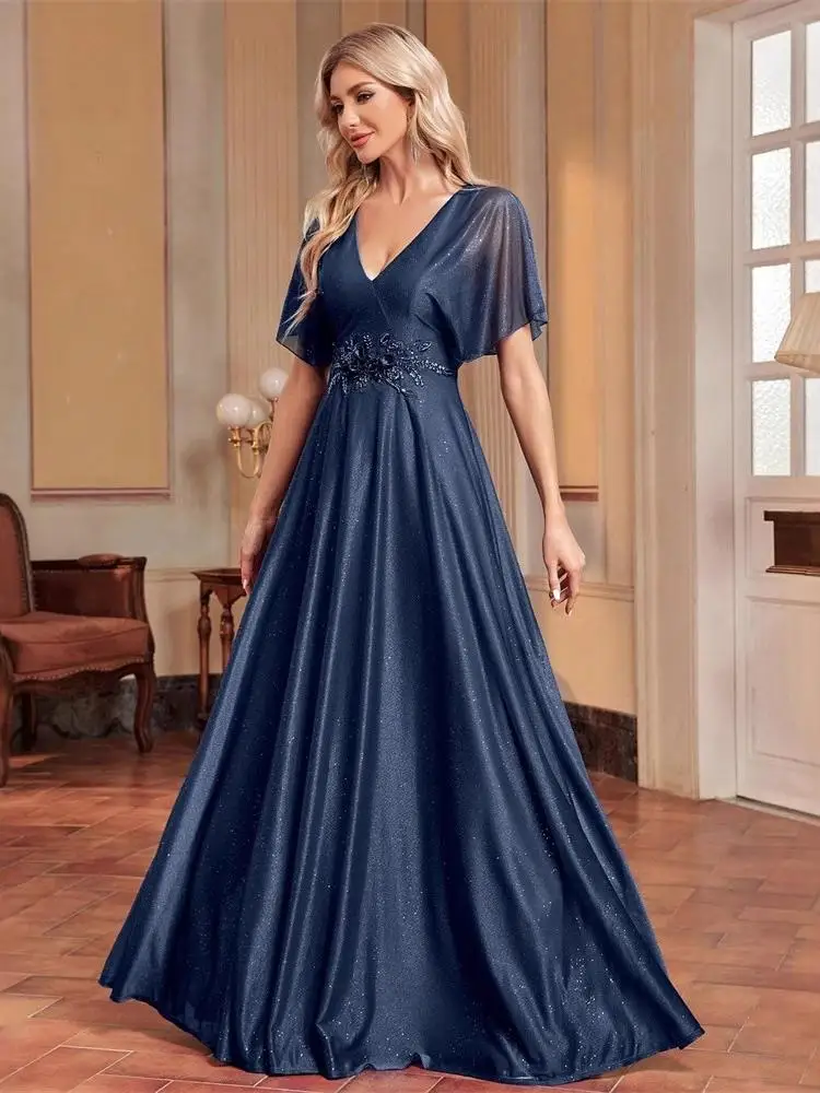 Recién llegado, vestido de noche Svel ajustado con adornos florales azules para mujer Par Dr Maid of Dr, seda de cintura baja