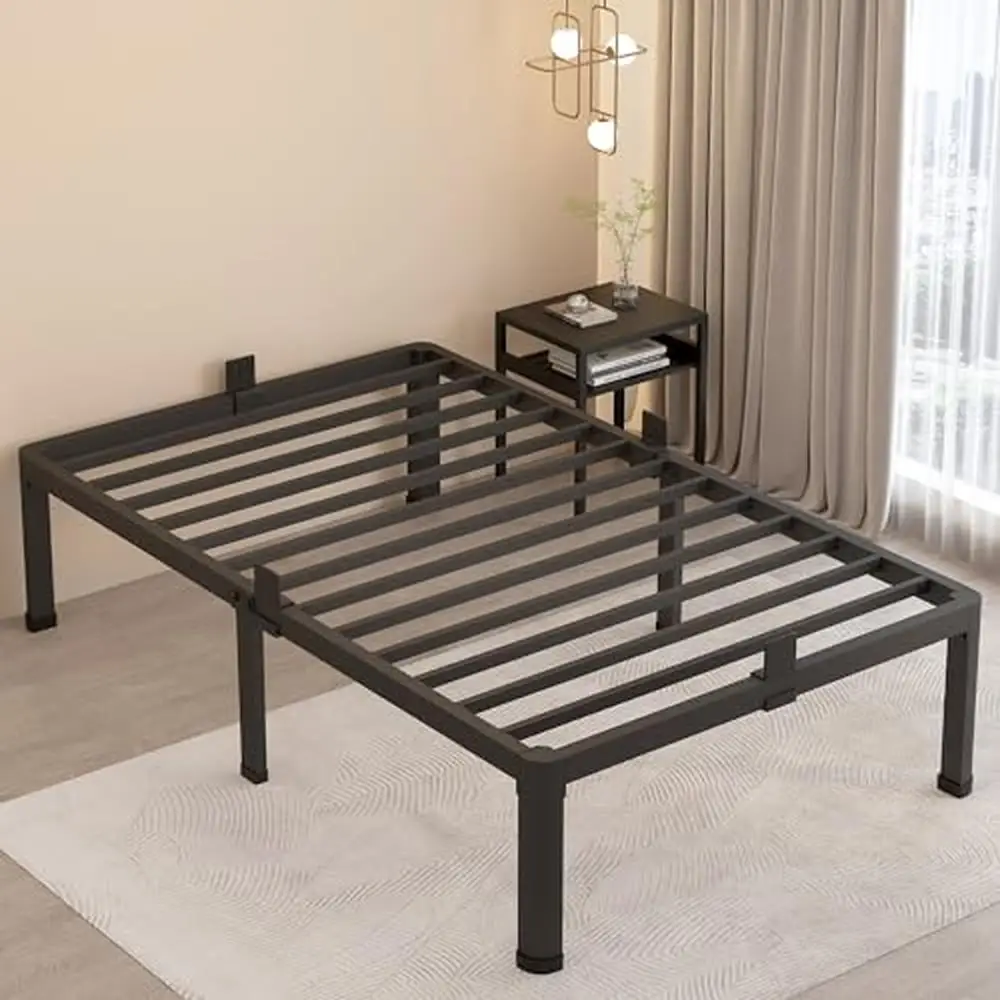 

Sturdy Steel Platform Bed Frame Round Corner Legs Twin XL Size No Box Spring Needed Under-bed Storage 16" Tall Black