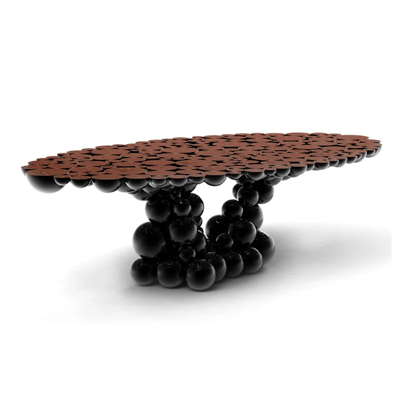 Newton Molecular Structure Console Table Luxury Semi-spheres Shape Table  Black Lacquer and Gold Plated Console