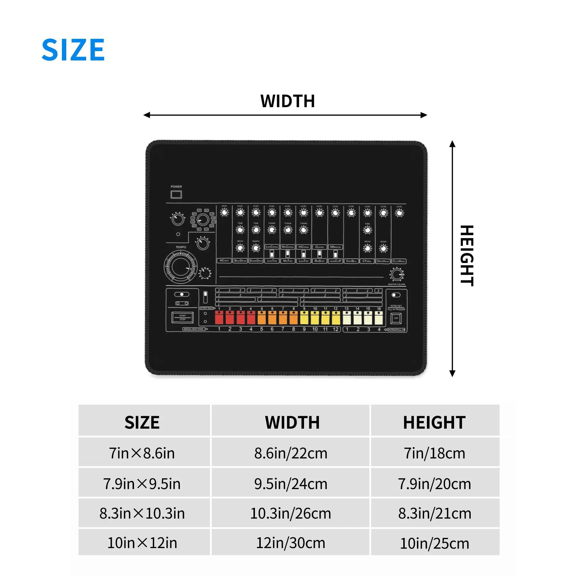 808 Vintage Drum Machine for Electronic Musician Mouse Pad Computer Keyboard Mouse Mat Gamer PC Laptop Desk Mat