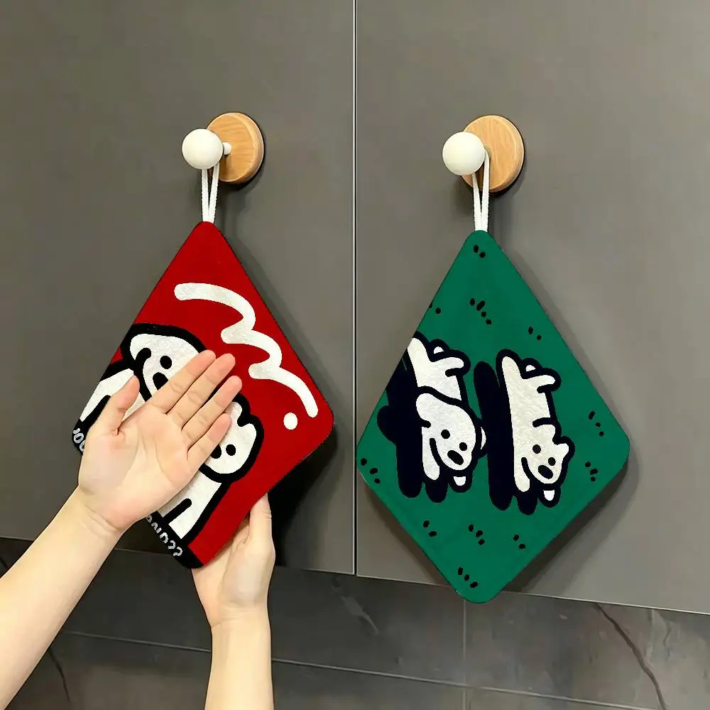 Matsui Dog Hanging Kitchen Towel, Polyester Cotton Fabric, Absorbent Hand Wiping Towel for Home Dormitory
