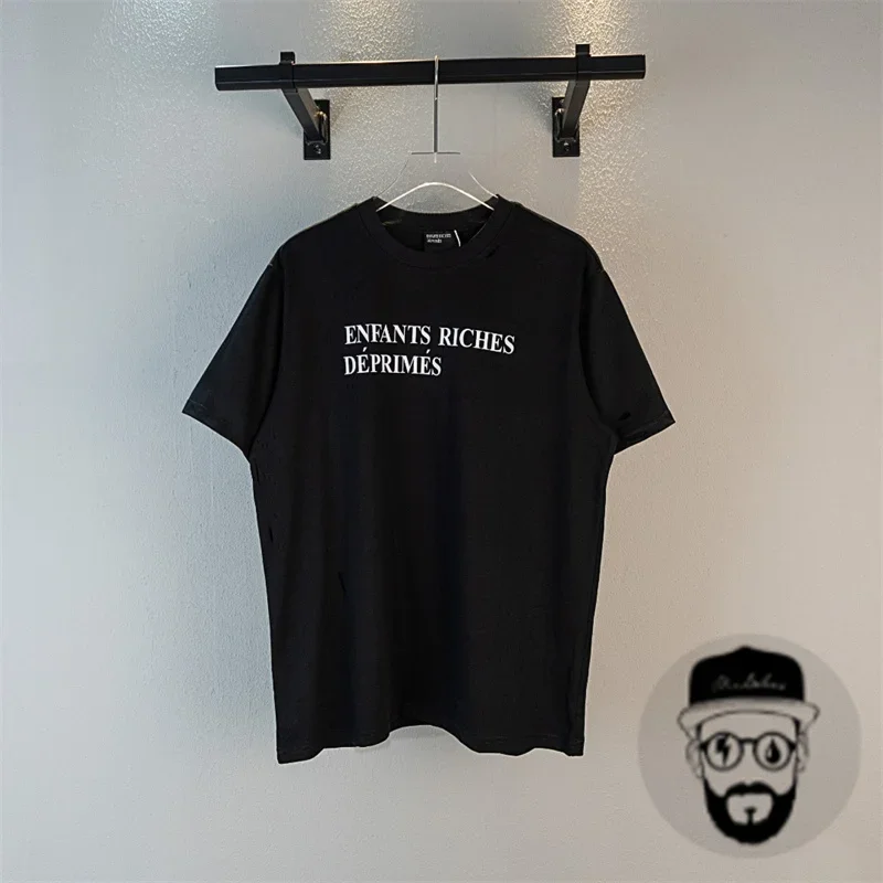 

free shipping Black Enfants Riches Deprimes T-shirts damaged Round Neck Short Sleeve Street Men Women ERD T shirts