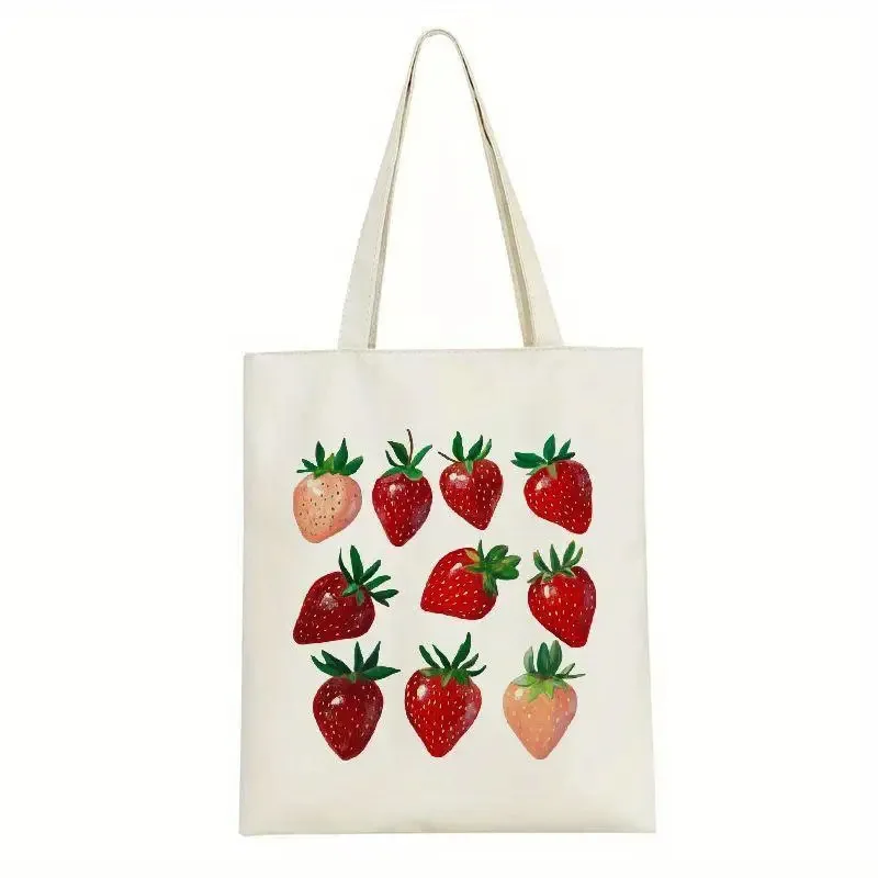 

Strawberry and Blueberry Shoulder Bag Women's Daily Shopping Eco Friendly Bag Apple Lemon Fitness Bag Portable Tote Bag