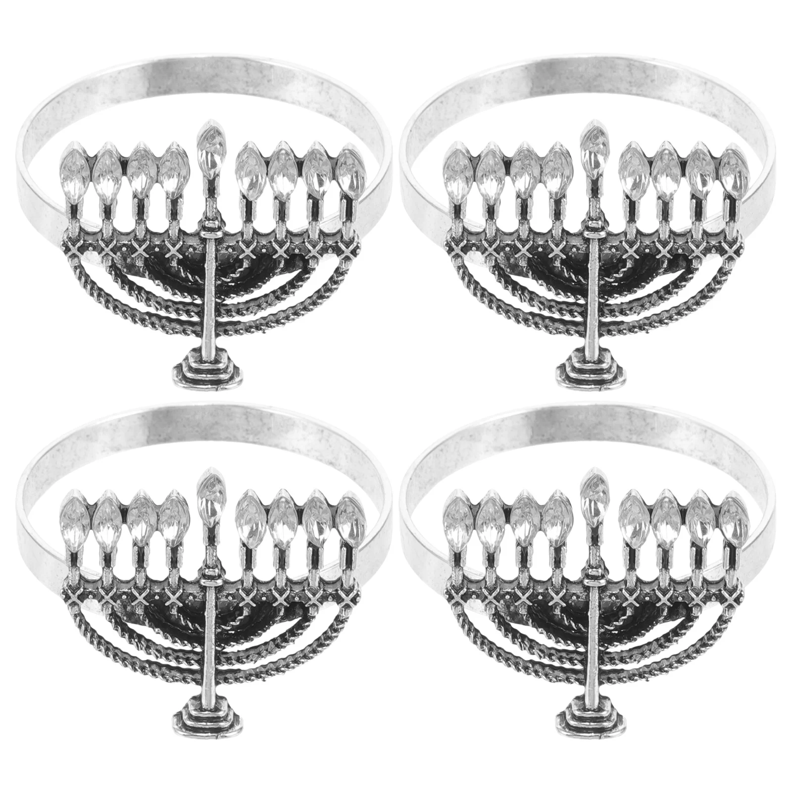 

4 Pcs Serviette Ring Holder Retro Decor Decorative Candlestick Napkin Rings Silver Dinner
