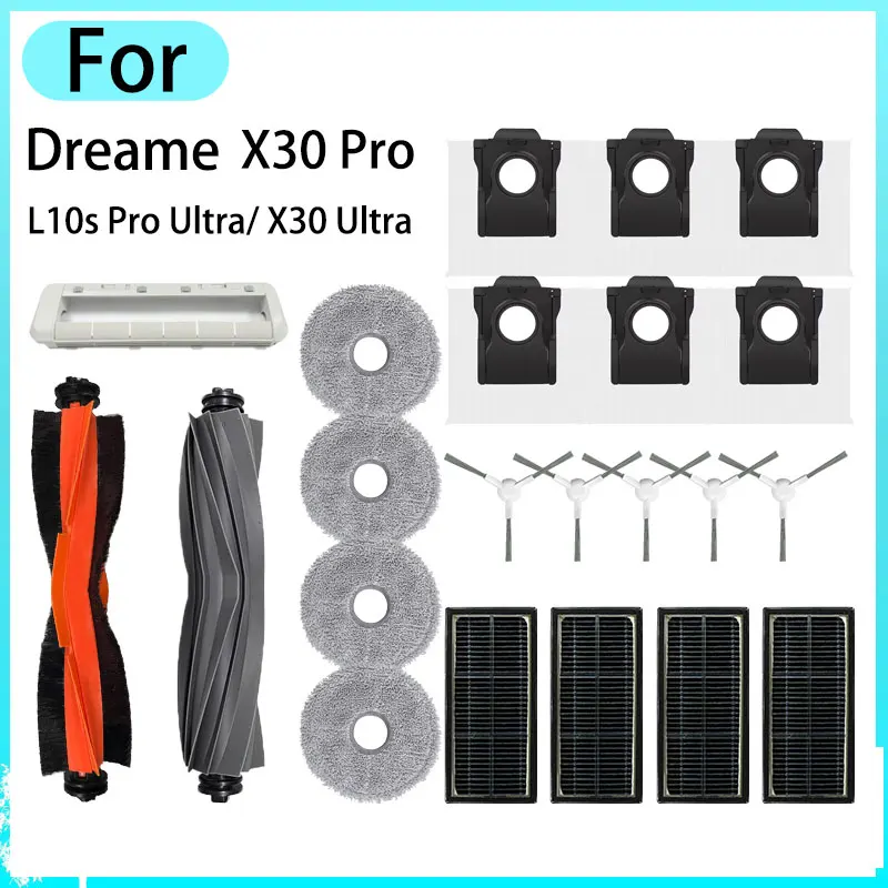 For Dreame X30 Ultra L10s Pro Ultra Heat, X30 Pro Vacuum Cleaner accessories ,Main&side brush,Filter,Mop,Dust bag.