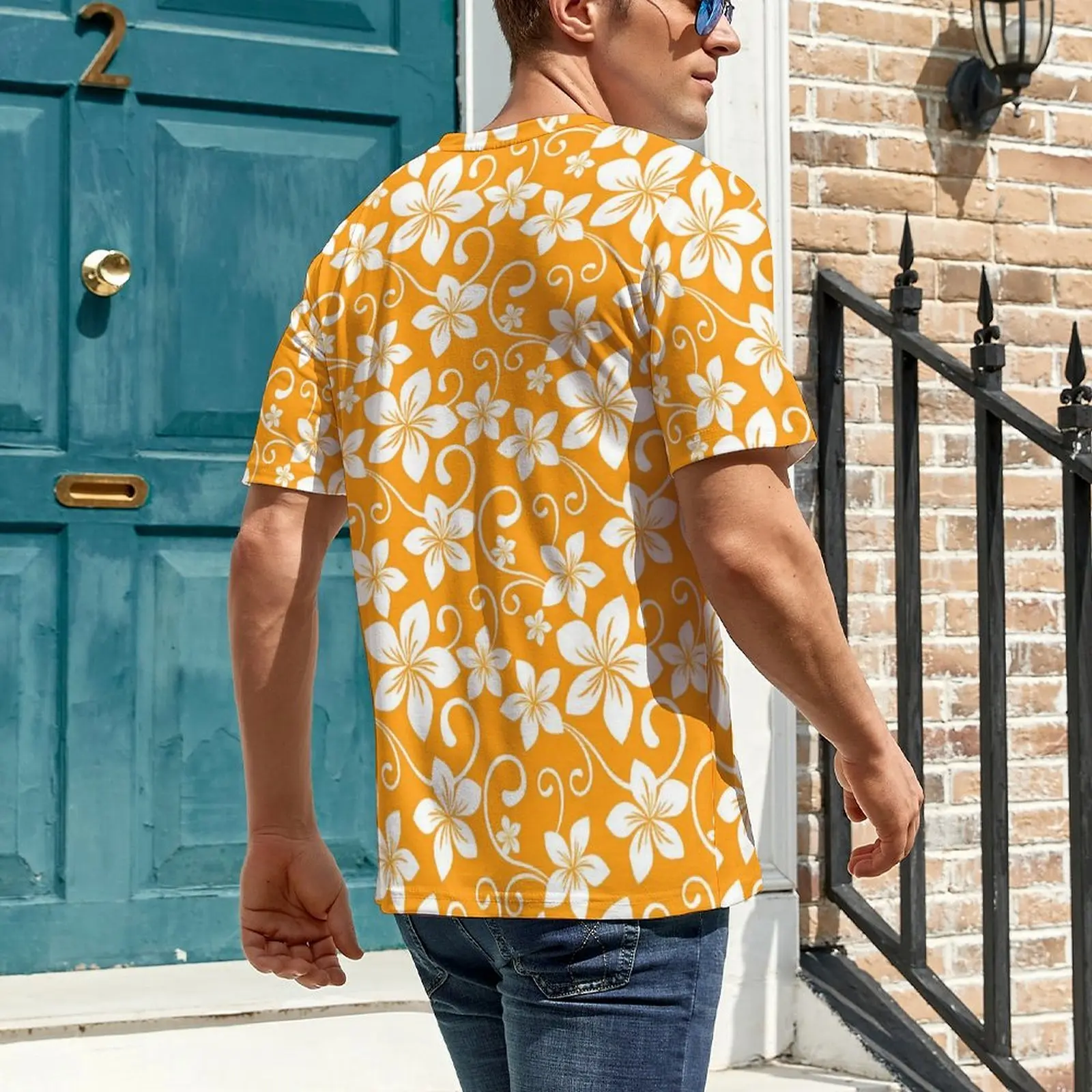 Men Tropical Floral T Shirt Yellow Flowers Print Fashion T-Shirts Short Sleeve Tops Cheap Summer Street Style Big Size Tees