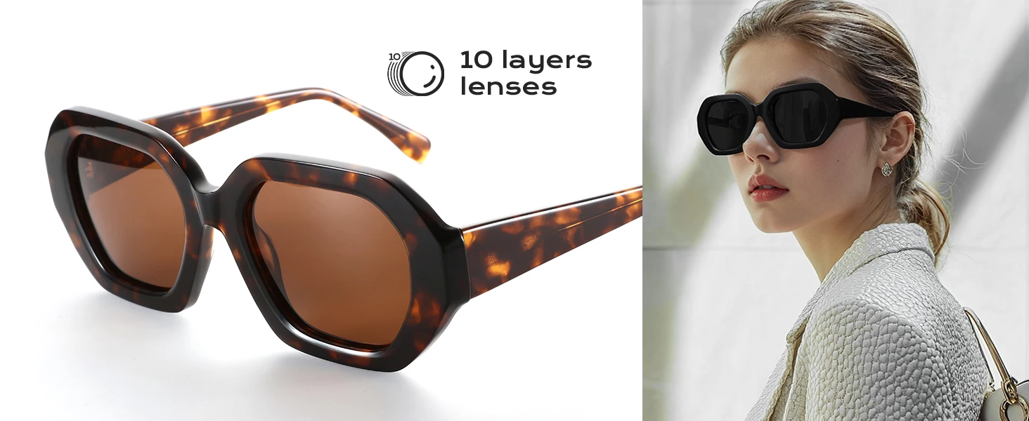 ZENOTTIC Damen-Sonnenbrille, handgefertigt, Acetat-Schmetterling, polarisiert, UV400-Schutz, quadratische Sonnenbrille, Geschenk für den Urlaub – Detail 4