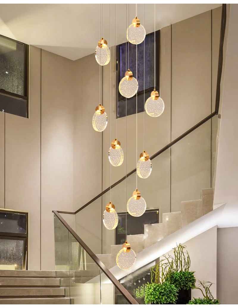 Modern Long Hollow Crystal Chandelier for Villa Living Room Spiral Staircase - Elegant Duplex Pendant Lighting