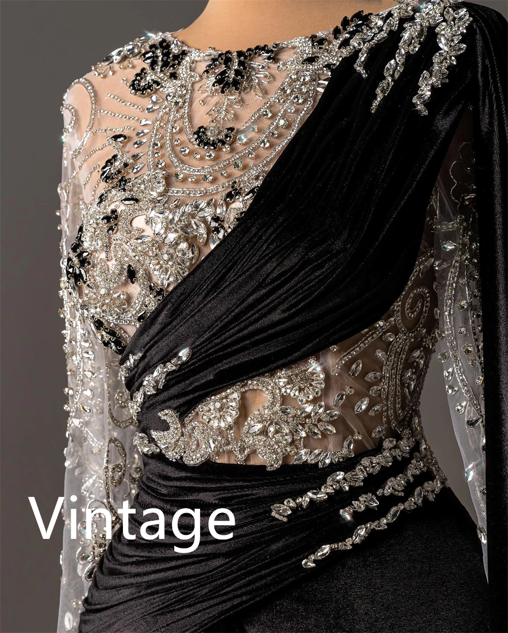 Maßgeschneidertes, hochwertiges Abendkleid aus schwarzem Velours, anmutiges Heimkehrkleid mit O-Ausschnitt und langen Ärmeln, modische Kleider für besondere Anlässe