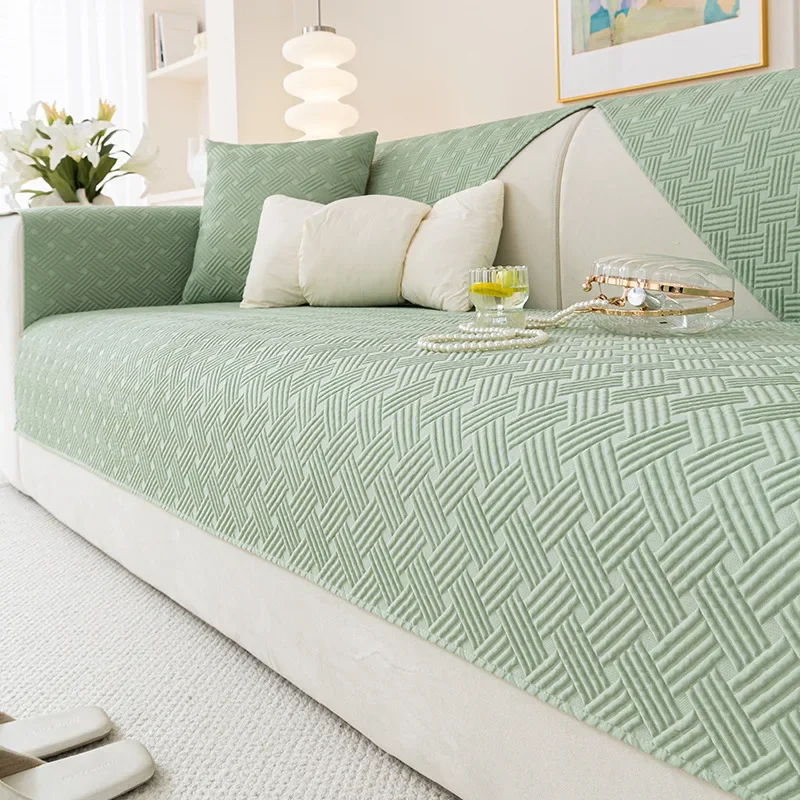 Solid Color Geometric Cooling Sofa Cushion Breathable and Non-Slip Couch Slipcover for Living Room Summer Comfort Dust Cover