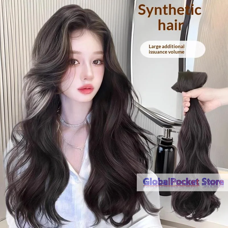 [TG823]3Pcs Women Invisible Connection Long Curly Hair Synthetic Big Wavy Hair Extension Piece Wig Heat‑Resistant Daily Wear