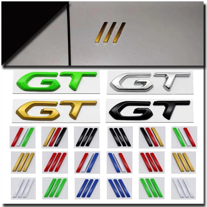 3D Metal GT Letter Car Emblem Badge, Chrome/Black/Gold/Green Sticker for Ford BMW Audi VW, Universal Auto  Decoration