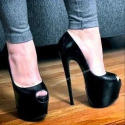 Black Platform Shallow Pumps Thin High Heel Slip On Peep Toe Fashionable Sexy 2025 Summer Big Size Woman Shoes Zapatillas Mujer
